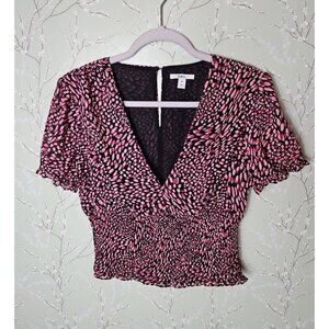 Bar III Women's Crop Top Pink Black V-neck Size Medium